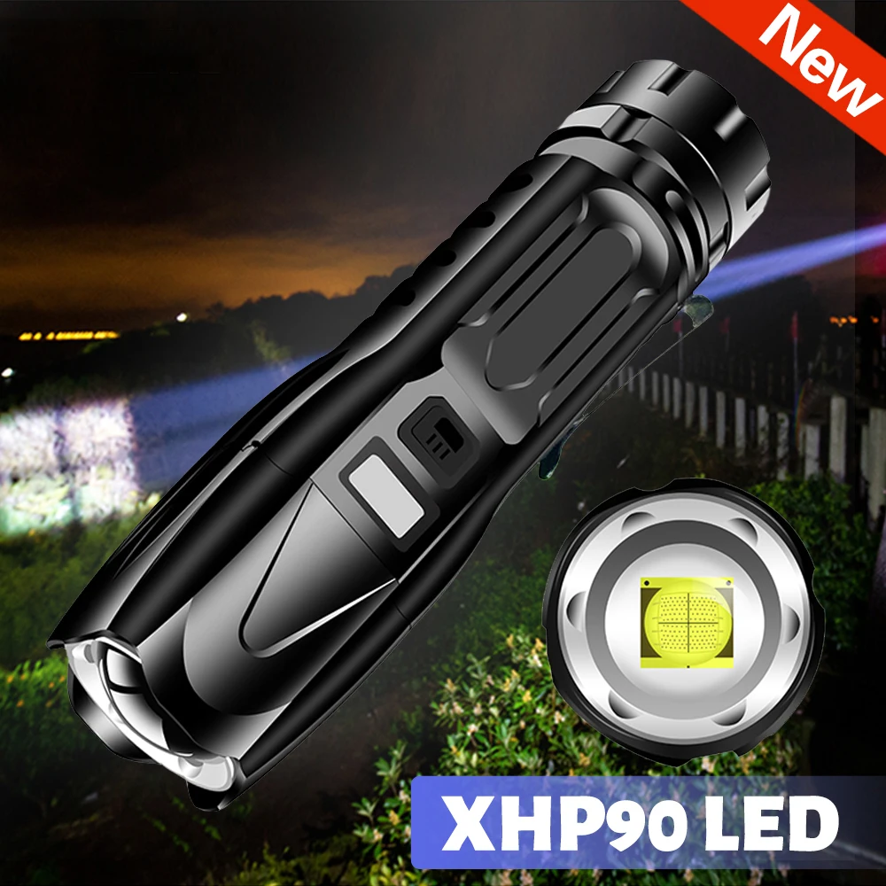 

Sobaldr edc flashlight high power led torch light rechargeable powerful black lampe camping accsesories outdoor lights 26650 USB