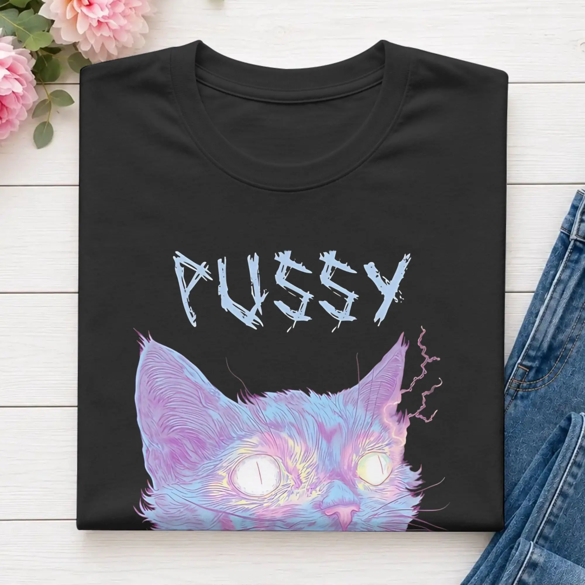 Men Pussy Power Cat Meme Cute Gift Idea For Her   T Shirts Proud Pussys Pure Cotton Clothes Leisure Tee Shirt Big Size T-Shirt