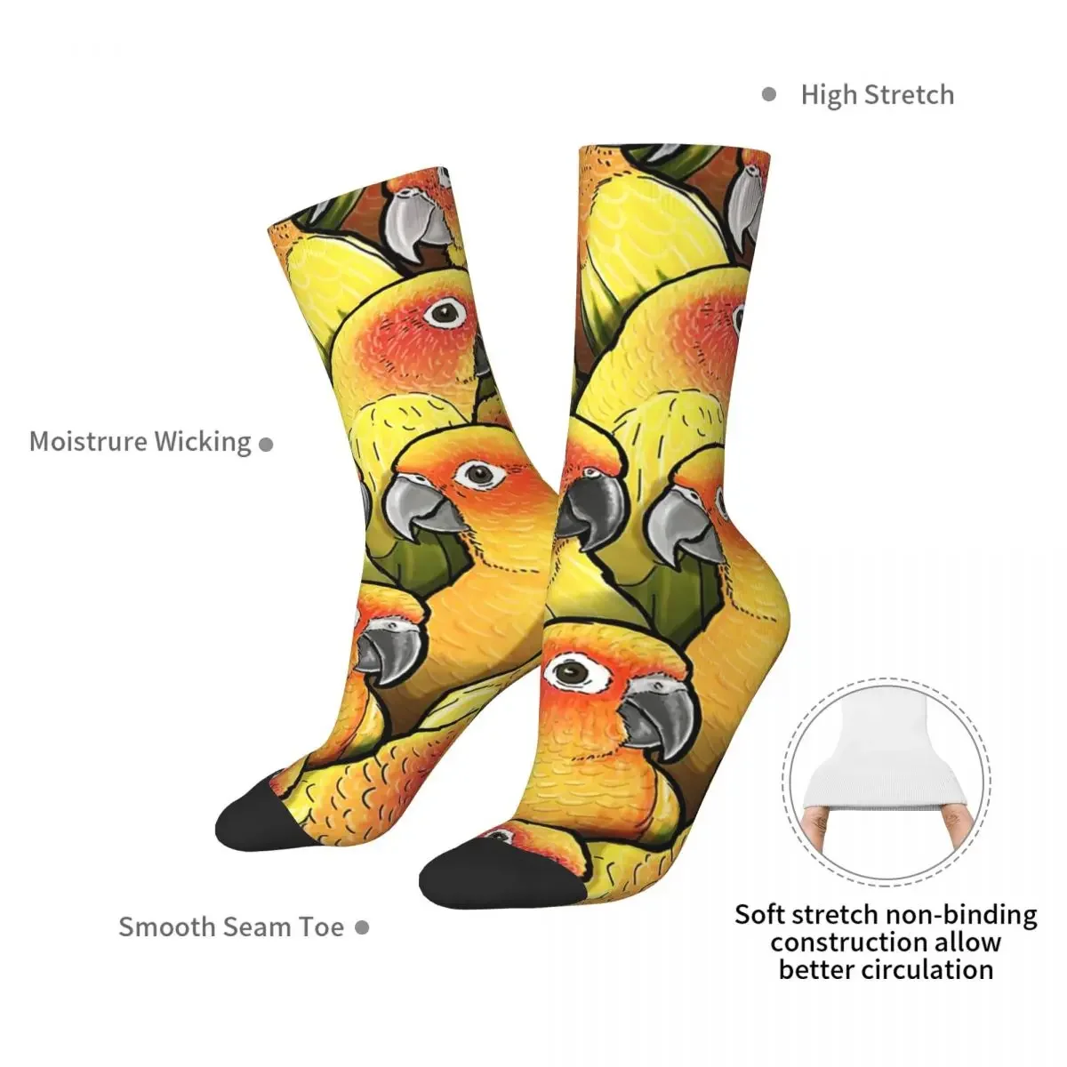 Sun Conures Socks Harajuku Sweat Absorbing Stockings All Season Long Socks Accessories for Man's Woman's Gifts