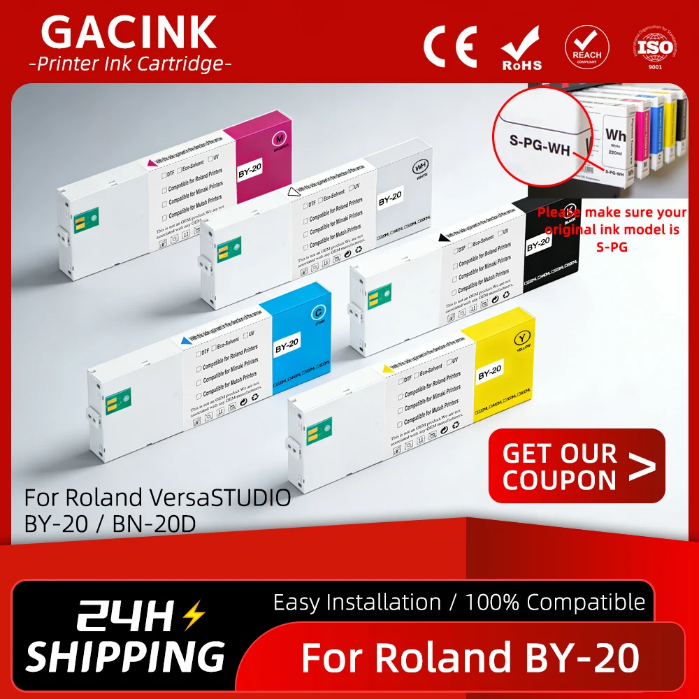 For Roland BY-20 S-PG Ink Direct to Film DTF Ink Cartridge For BY-20 & BN-20D DTF Printer 220ML (K C M Y White)
