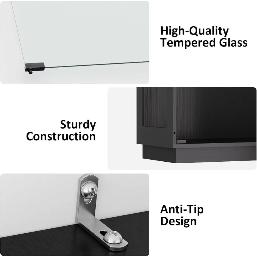 Display Cabinet with Glass Doors 4 Tier Glass Display Case with RGB LED Lights for Collectibles, Adjustable Shelves, Black, for view 5