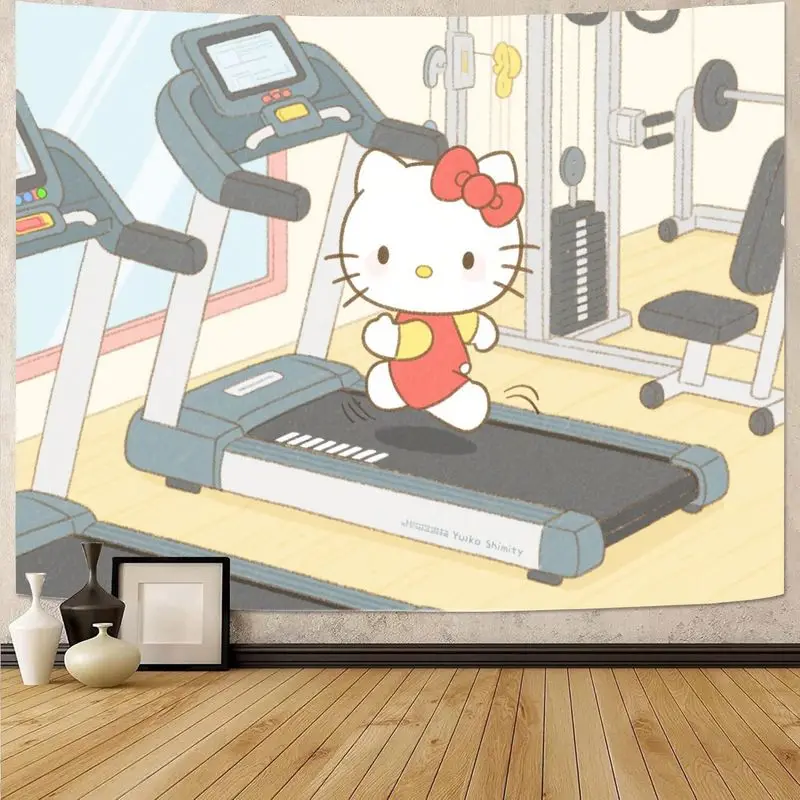

1 шт. гобелен Sanrio Hello Kitty для тренировок в тренажерном зале, милый мотивационный настенный рисунок Kawaii для декора спальни для девочек, подарок для фанатов.
