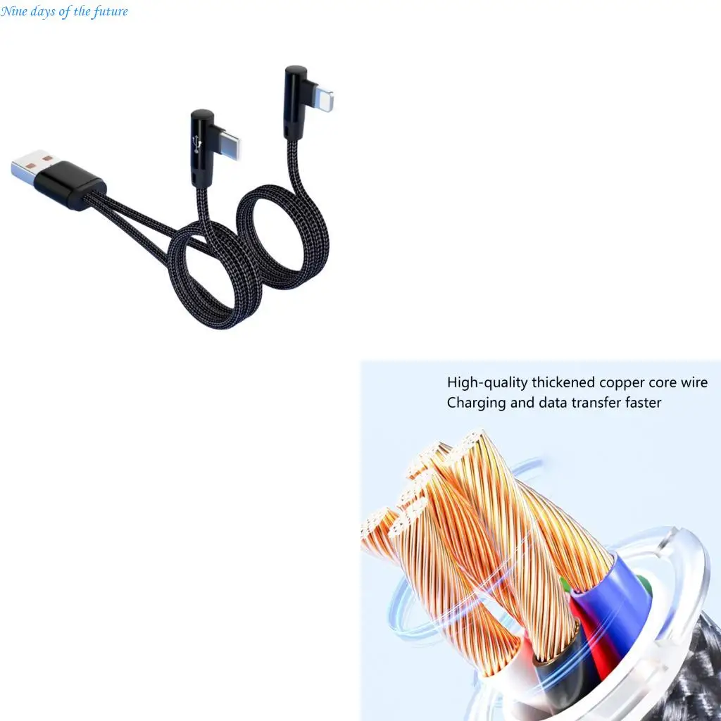 6A Fast Charging Cable Two Angled Port Type C and 8Pin For Phone 15 Series E65A