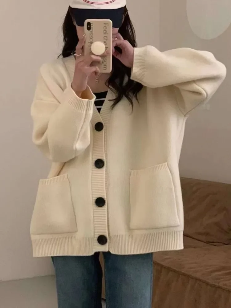 Cardigan Women Solid Big Pocket Loose Casual Long Cardigan Coat Warm Autumn and Winter New Oversize Cardigans for Women 2023