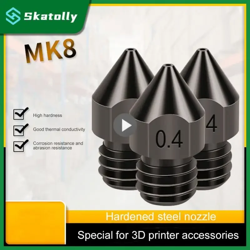 MK7 MK8 Nozzle Super Hard Steel Mold Steel Corrosion-Resistant Extruder Threaded 1.75mm 3D Printer Nozzle for Ender3