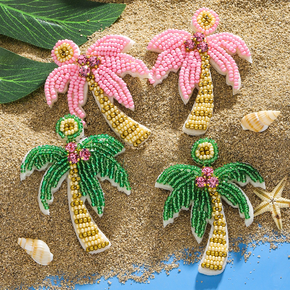 Bohemain Cute Handmade Beaded Coconut Tree Dangle Earrings for Women Ocean Seaside Beach Statement Accessories Party Gifts