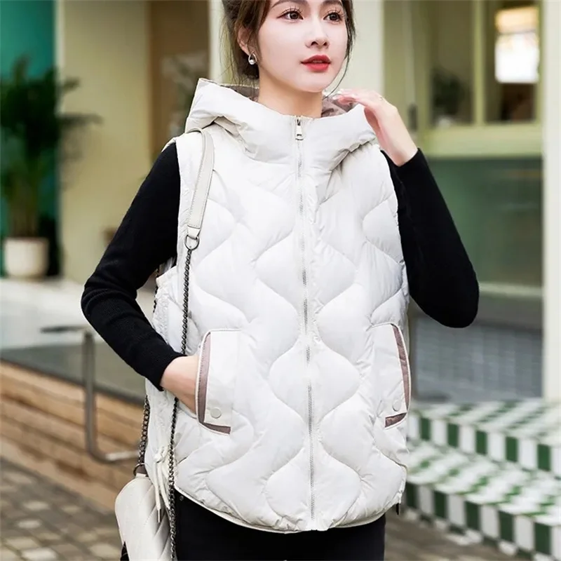 2024 New Oversized Cotton Vests Sleeveless Coat Women Autumn Winter Hooded Waistcoat Puffer Parkas Warm Down Cotton Outwear