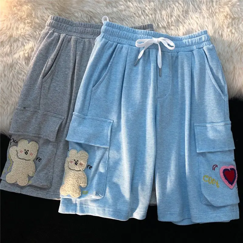 Bear love embroidery shorts since waist overalls loose bf blast wind street leisure summer new joker five minutes pants shorts