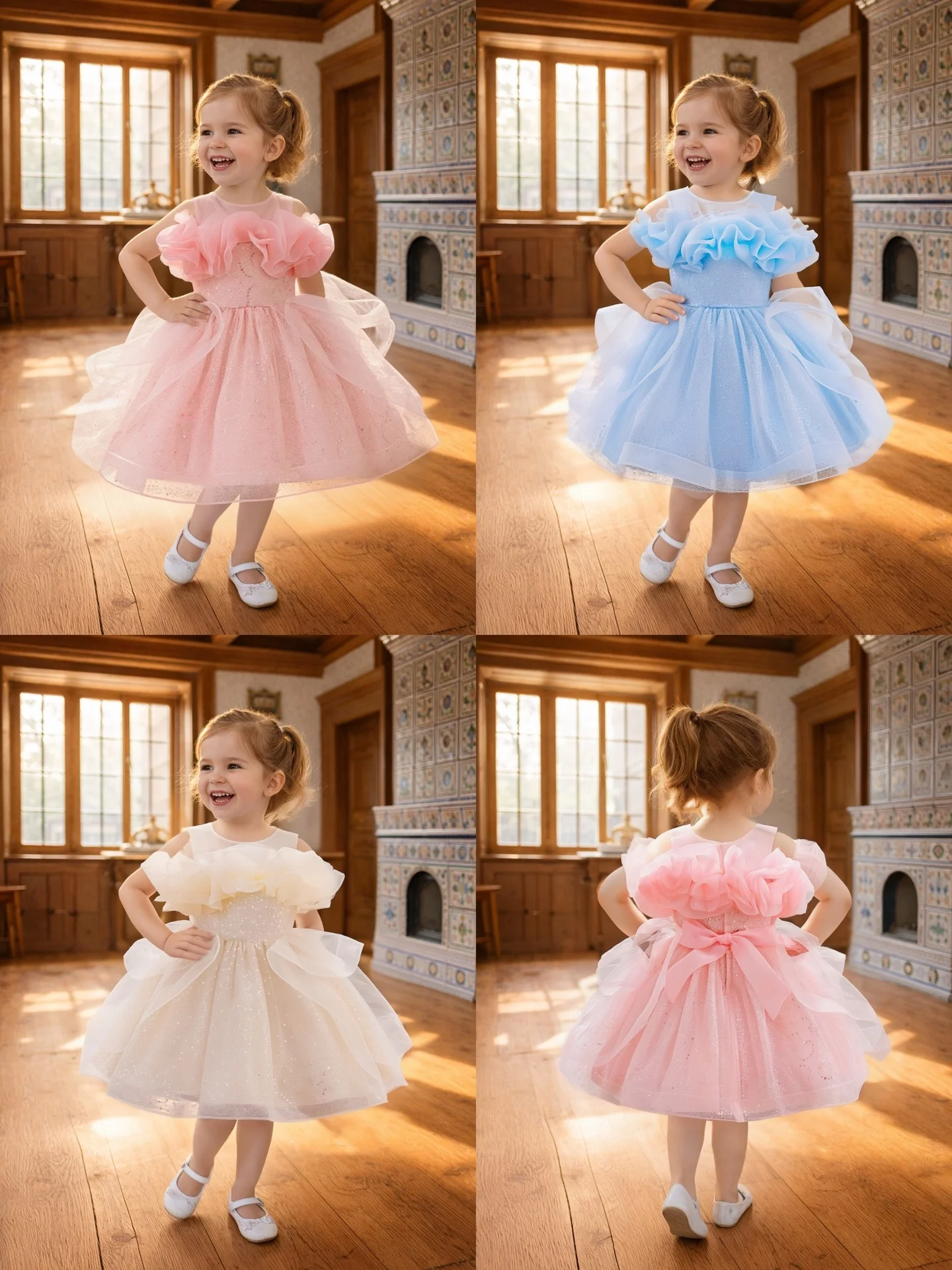 Toddler flower girl dress, stylish girl one year old infant tulle princess dress birthday party wedding dress puffy dress