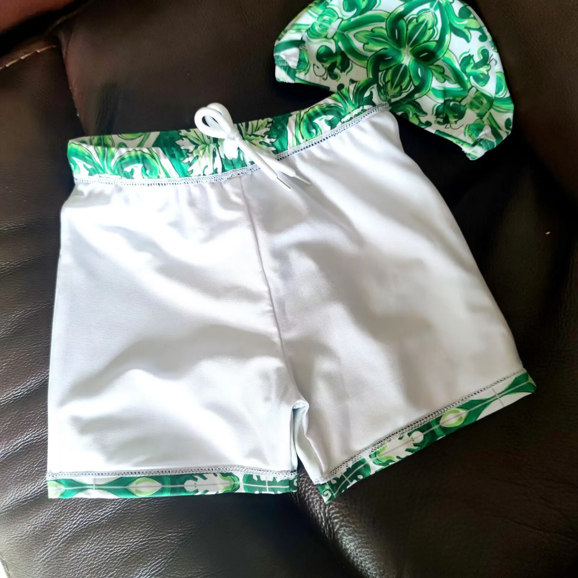 Green Floral Kids Swim Trunks 11 Boys floral beach shorts