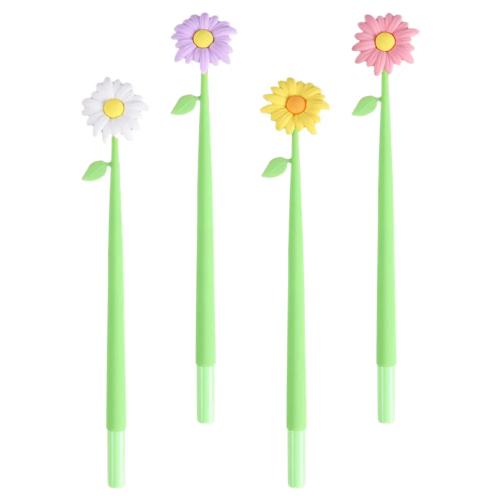 

4Pcs Adorable Silicone Flower Gel Pens Comfortable Grip Multipurpose Writing Signature Pens Student Office School Stationery