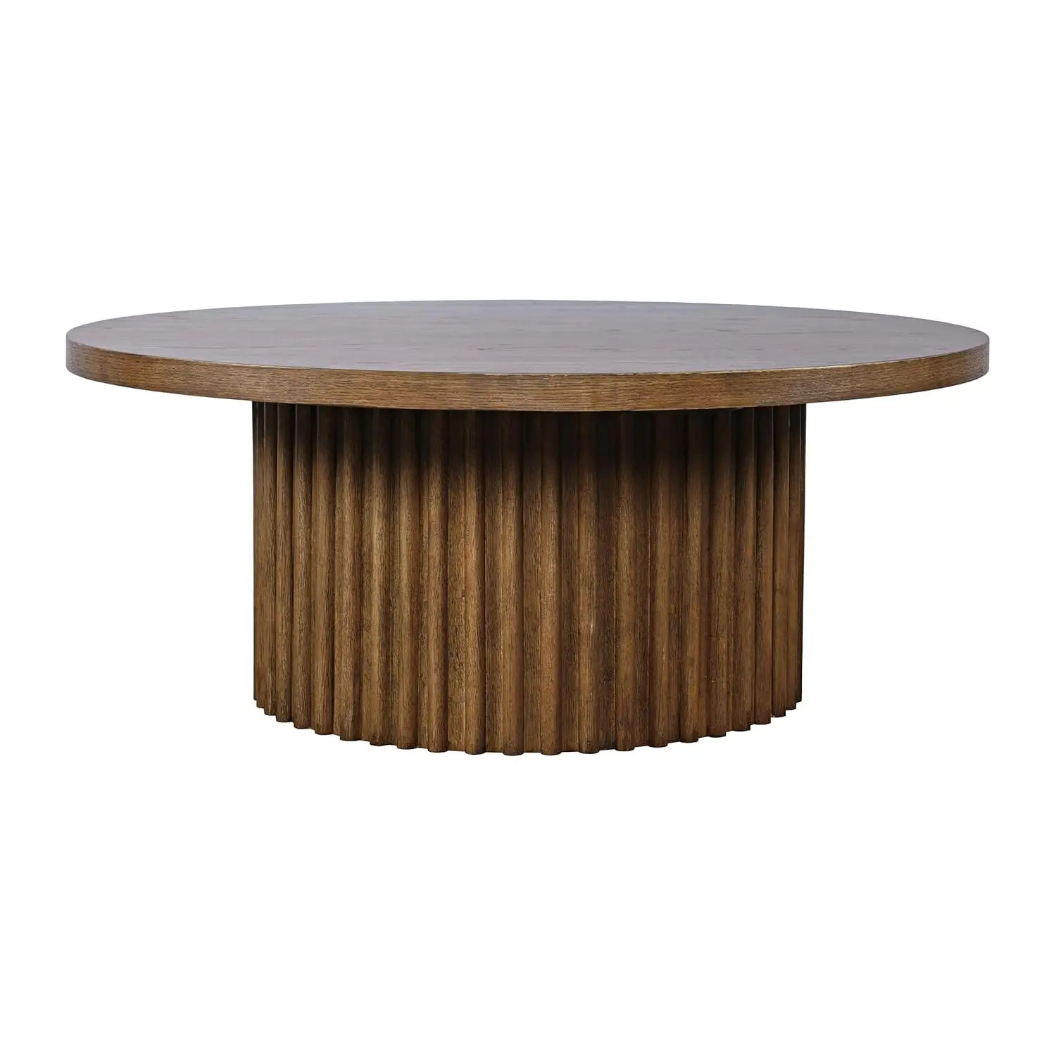 

40" Round Mid-Century Modern Fluted Pedestal Base Coffee Table with Caster Wheels,Chestnut, Customized