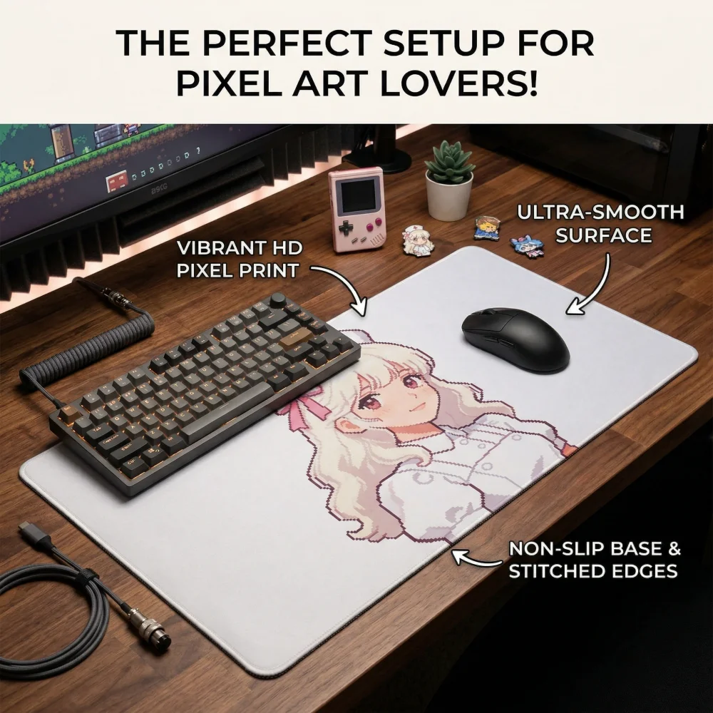 

Милый коврик для мыши с пиксельным аниме-дизайном медсестры, розовый бант, красный крест, нескользящий коврик для игрового и офисного стола