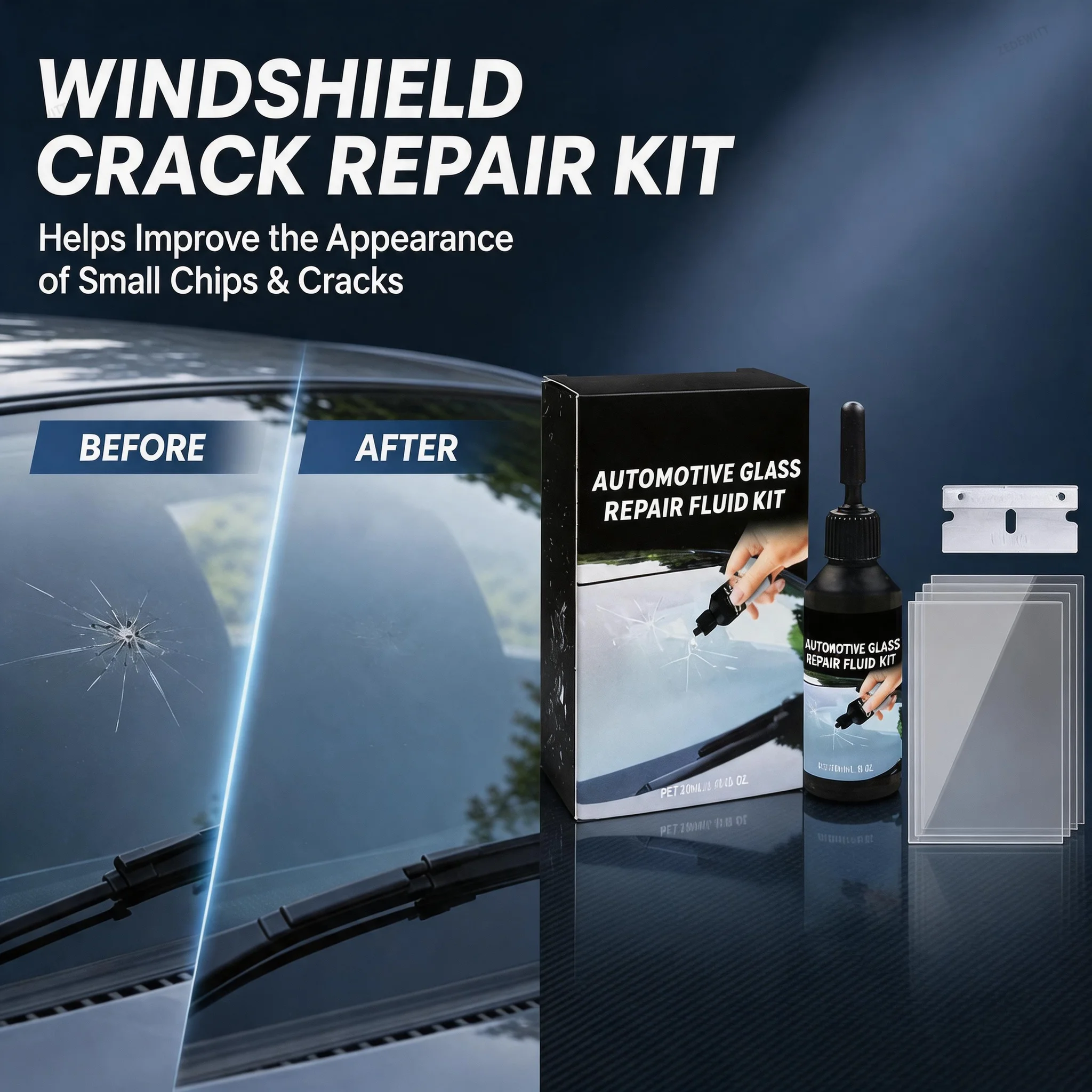 DIY Car Windshield Glass Repair Kit 20ml Resin Crack Chip Fix Curing Film Scraper Practical Vehicle Window Restore Tool