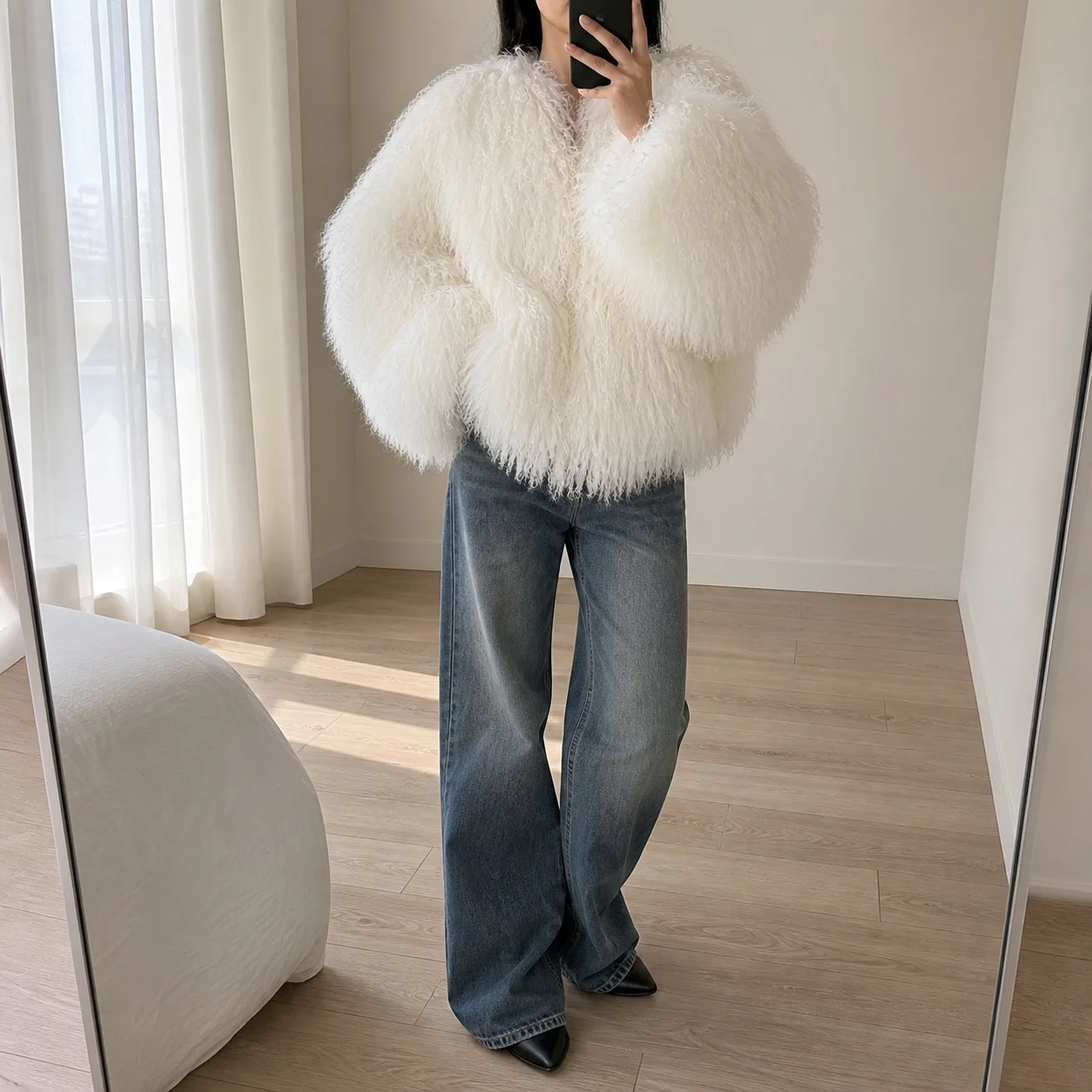 Women's Winter Women's Clothing Hip Hop Coat with Shawl Collar Long Sleeve Regular Length Pocket Woman Oversized Curly Texture