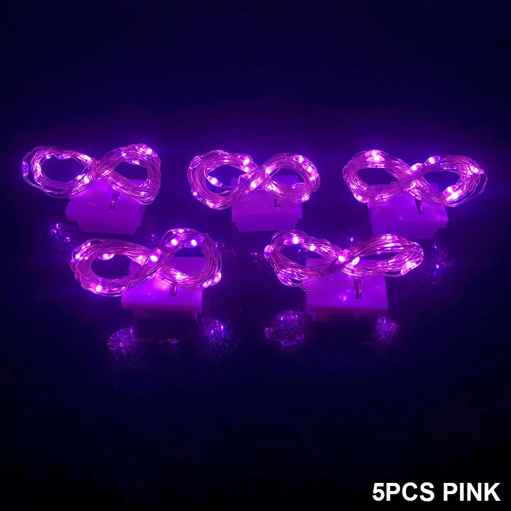 5Pcs Pink Twinkle Decoration LED String Lights Christmas Wedding Party Restaurant Fast and Slow Lights Strip 3*Button Battery