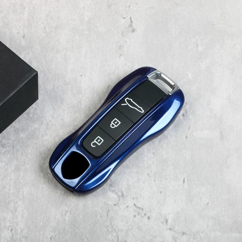 Key Case Blue Color Shell for Porsche Macan 911 718 Panamera Cayenne Taycan Boxster Remote Fob Replace Car Accessories 3pcs/set