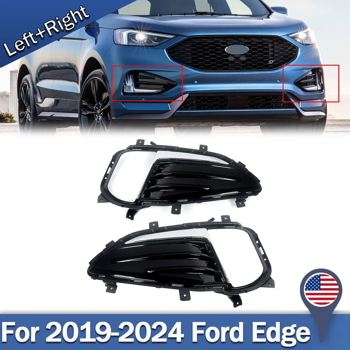 

Front Fog Light Cover For Ford Edge 2019 2020 2021 2022 2023 2024 Chrome Front Bumper Fog Light Lamp Cover Bezels Left Right