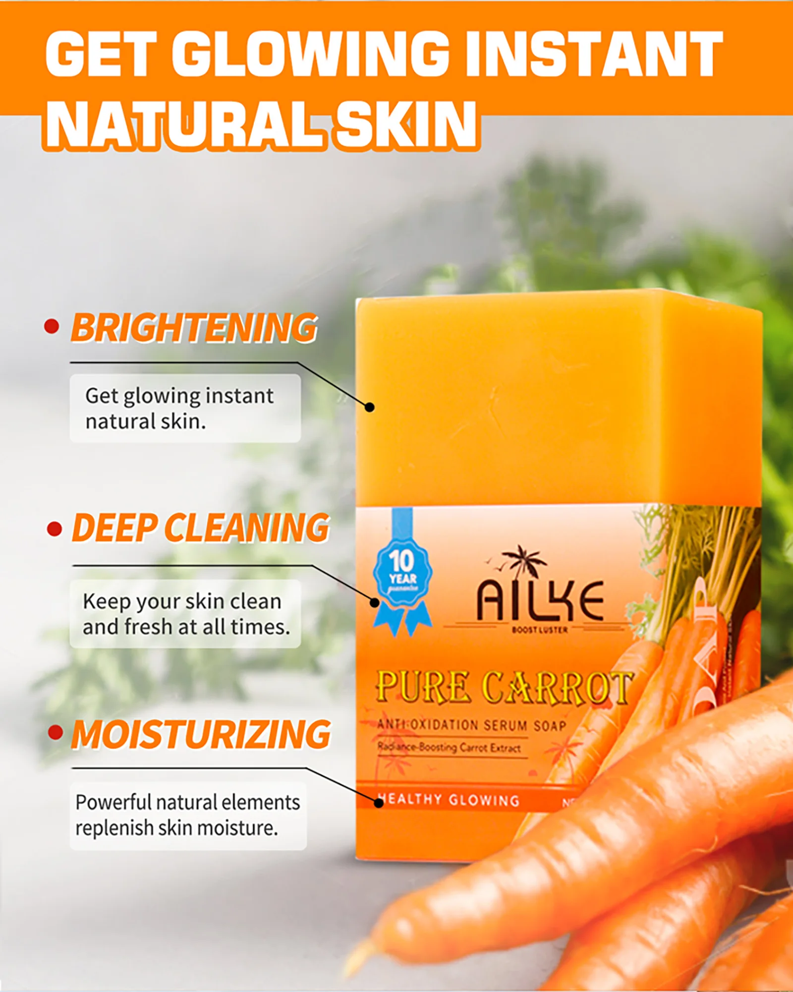 AILKE Pure Carrot Anti-Oxidation Serum Soap , With Rich Foam, Suitable For Face And Body, Vegan Soap Bar