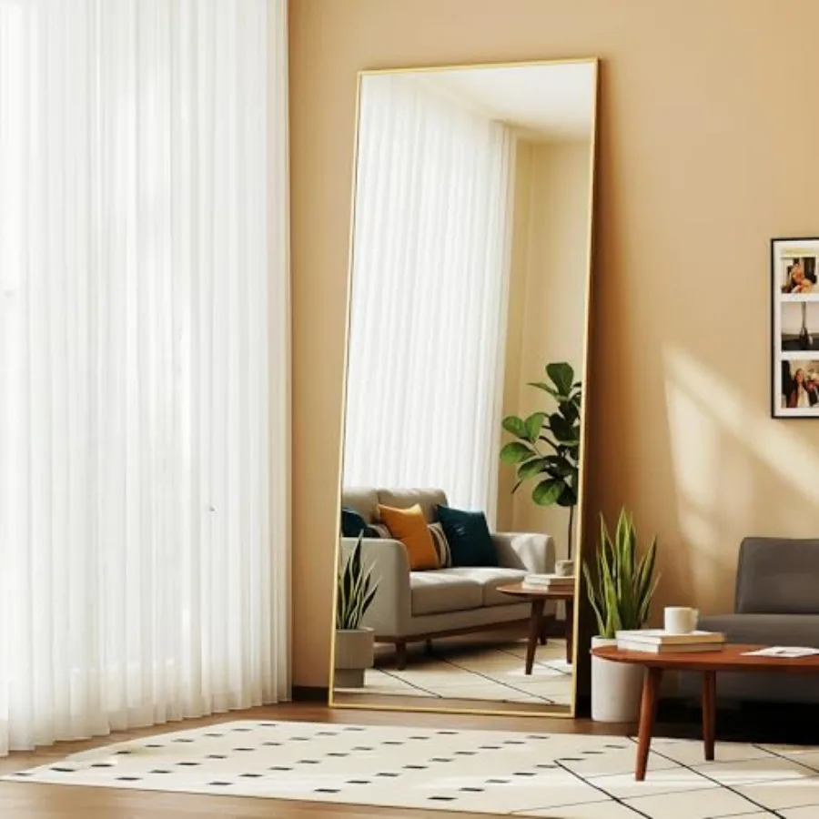 

56x21Full Length Mirror, Rectangle Floor Mirrors with Aluminum Alloy Frame, Wall Mountable Tempered Glass Full Body Mirror for