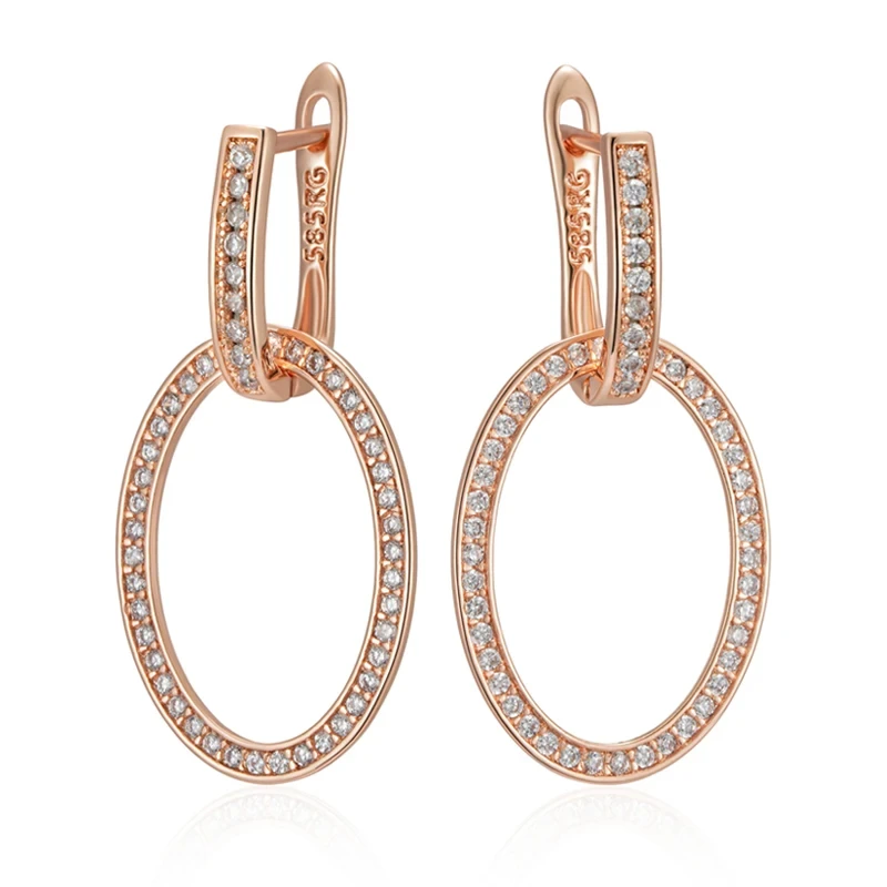 Wbmqda Hoop Zircon Earrings For Women 585 Rose Gold Color Luxury Retro EarDrop Jewelry Accessories