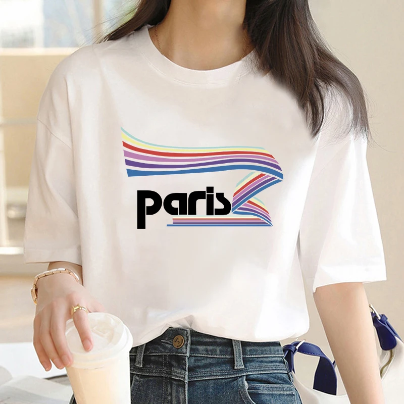 Rainbow Paris For Women's High-Quality Summer Print T-shirt 100% Cotton Casual Oversized Y2k 2023 Personality  Sleeve O-neck