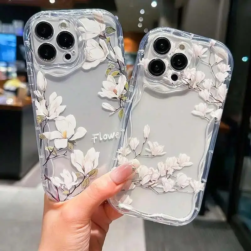 Cute Cream Wavy Edge Clear Butterfly Case for Huawei Honor 90 Lite 5G P30 Mate 30 40 Pro P40 Nova 9 10 SE 11 5T 7 Pro Soft Cover