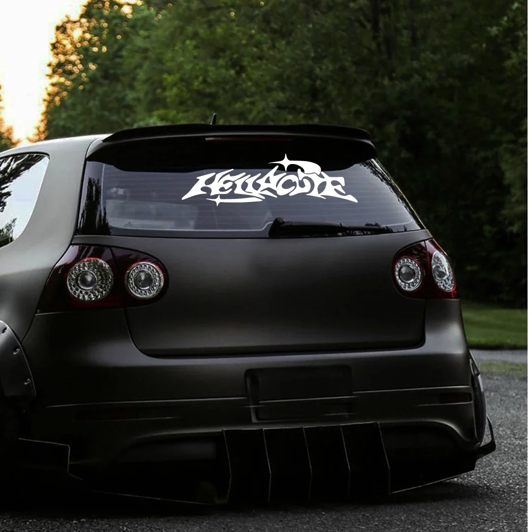 Hellacute JDM Banner Car Decal Windshield Rear Window Sticker Rocker Side Back Window Motorcycle Waterproof Decor