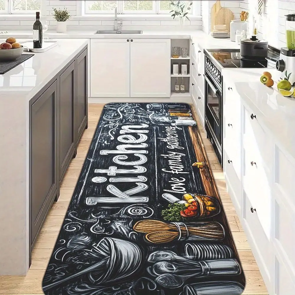 VIKAMA Letter-Patterned Kitchenware Pattern Kitchen Rug Anti-Slip Removable Non-Washable Bathroom Laundry Room Mat Home Decor