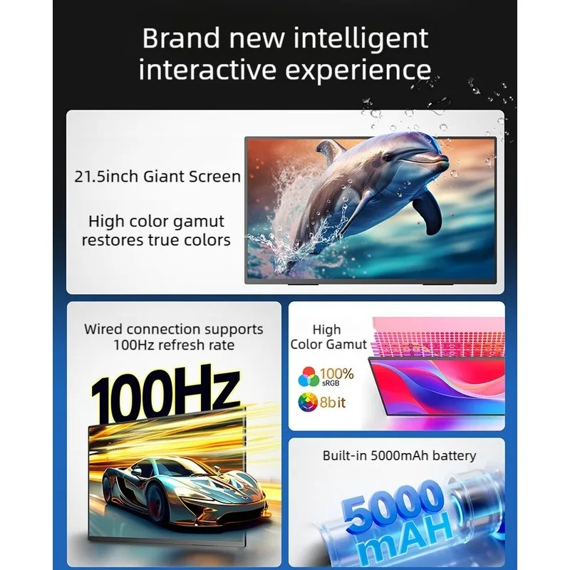 Built-in Battery 21.5 Inch IPS Wireless Portable Monitor 100% SRGB 100Hz Refresh Rate 1080p Resolution