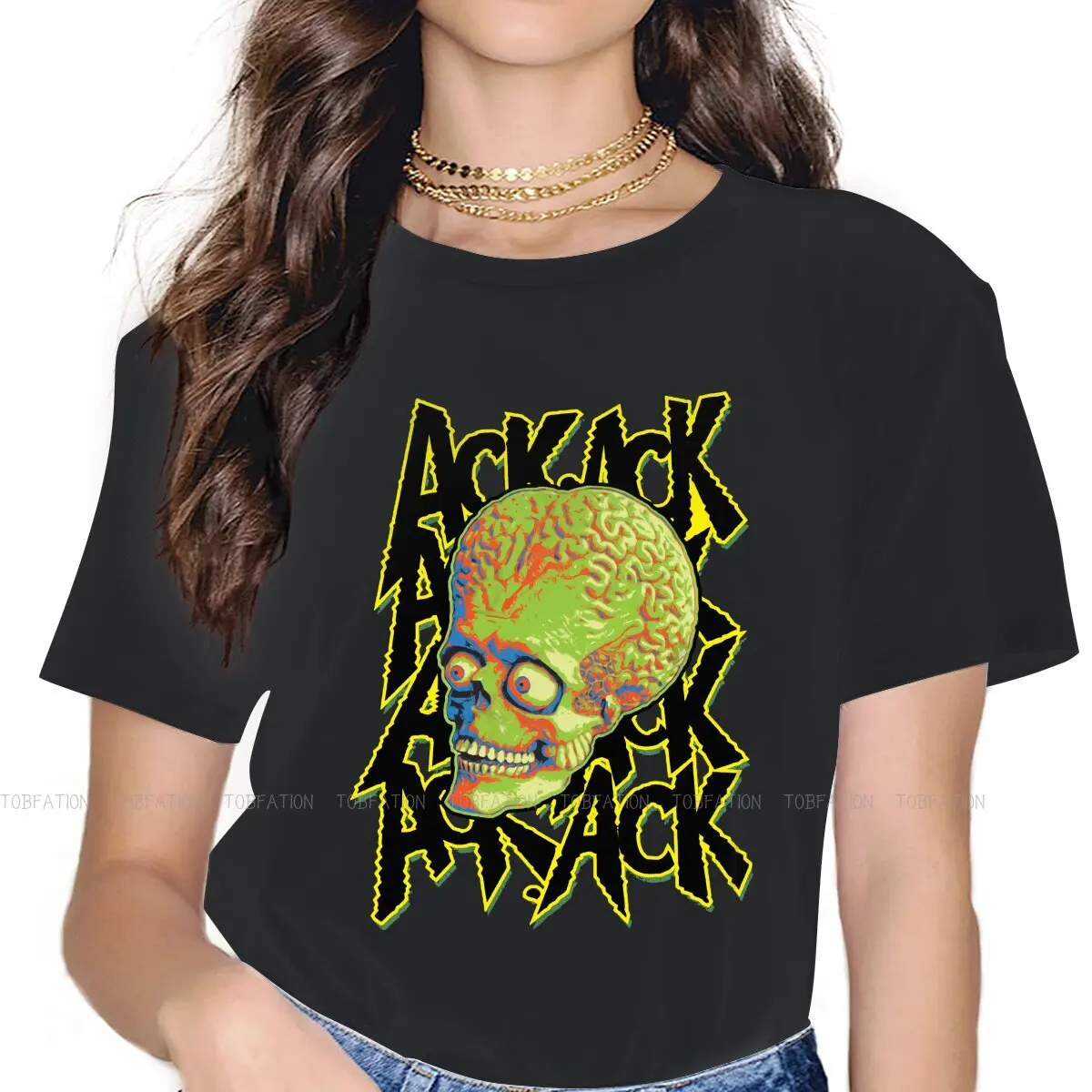 Martian Headshot Women's TShirt Mars Attacks Girls Basic Tees 5XL O-neck Female T Shirt Funny Hipster Gift