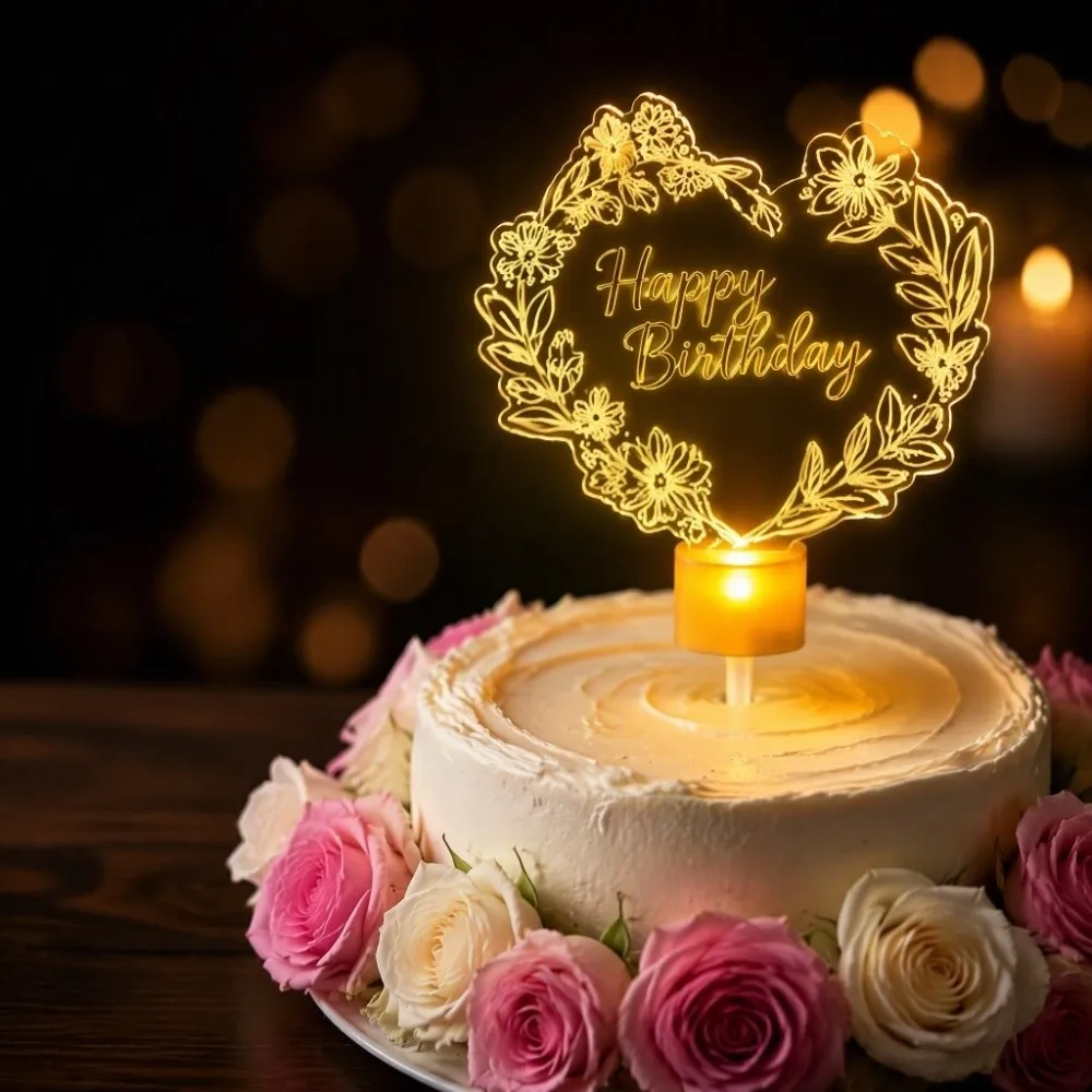Bright LED Luminous Light Up Acrylic Cake Topper Premium Smooth Acrylic Easy To Install Glowing Birthday Cake Sign