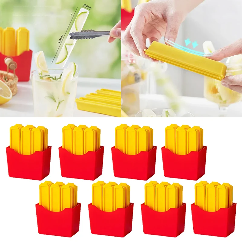 

1Set/6PCS Reusable Silicone Ice Stick Mold Kit Fun French Fries Shaped Ice Cube Tray for Home Bar DIY Crafts Summer Drinks