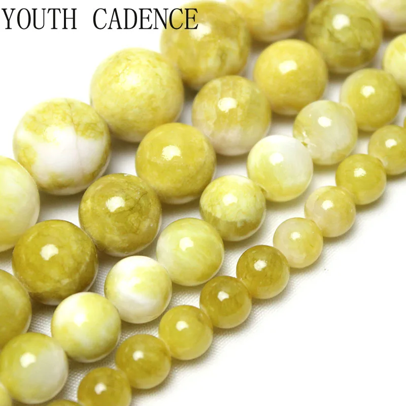 Natural Stone Yellow White Persian Jades Beads Round Loose Spacer Beads 15