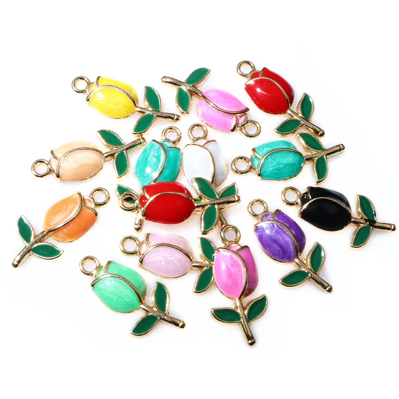 20pcs 21x10mm Enamel Rose Flower Charms Pendant Alloy Metal Cute Flowers DIY Jewelry Making Accessories for Necklace Earrings image 4