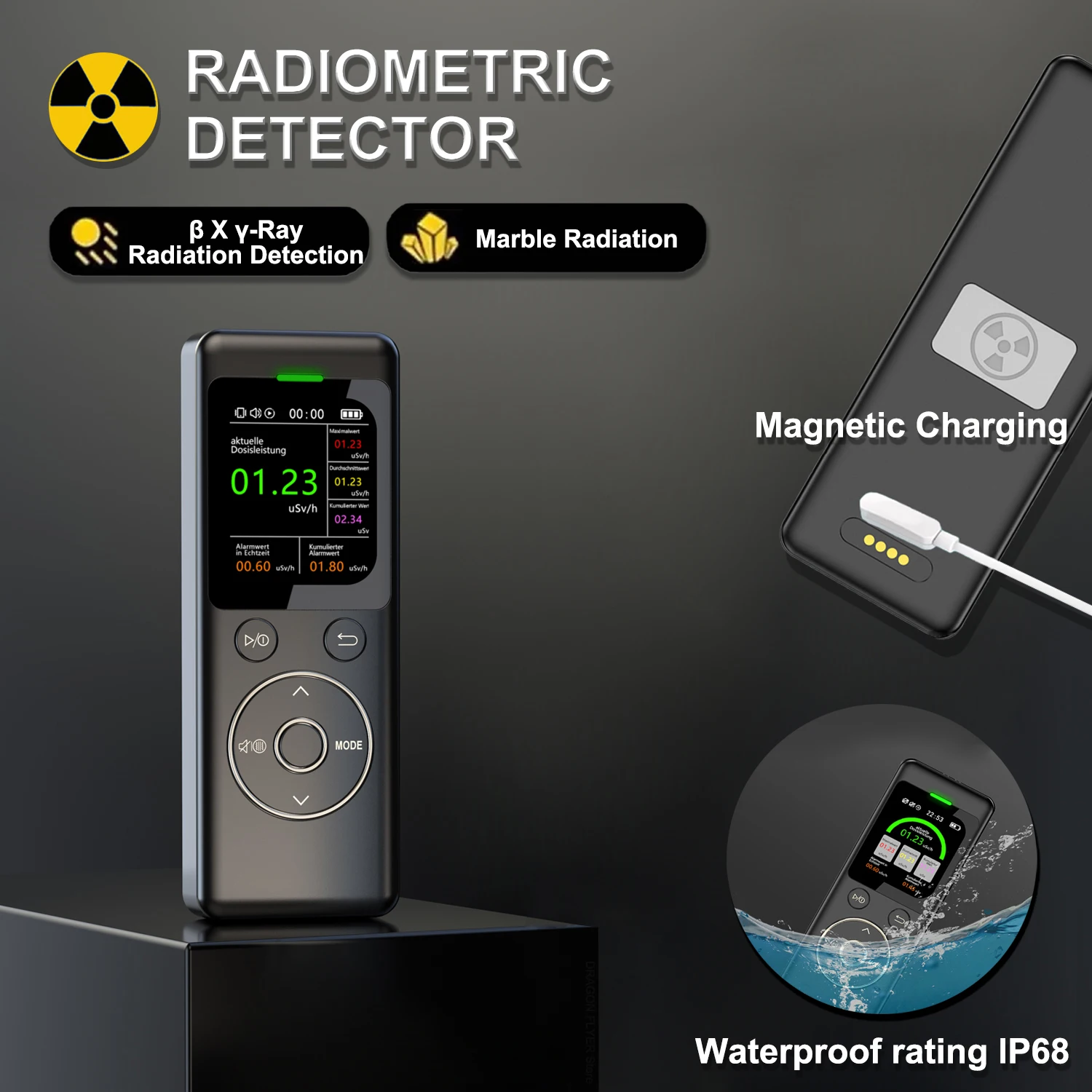 Waterproof Nuclear Radiation Detector Geiger Counter High Precision X-Ray Beta Gamma Radioactivity Tester Dosimeter