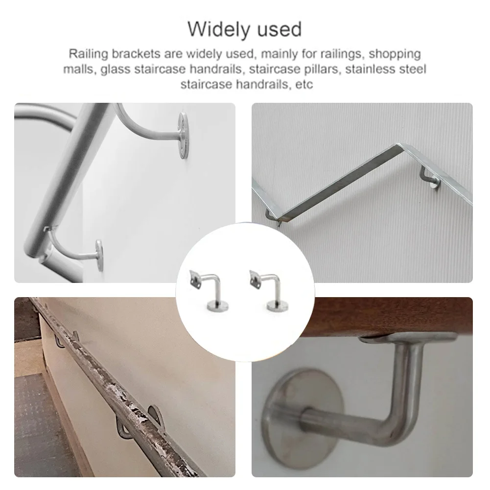 4PCS Stainless Stair Steel Handrail Brackets With Install Accessories Glass Balustrade Stair Wall Mount Bracket Hardware Tool