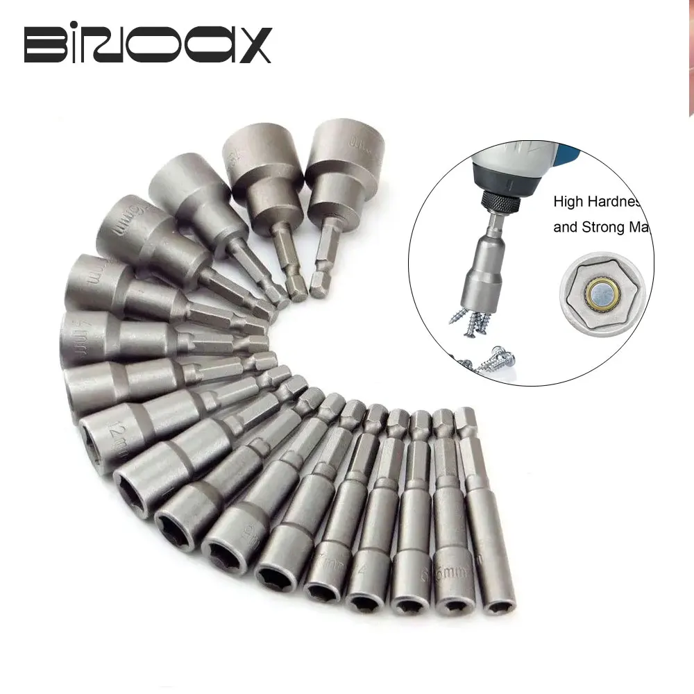 Binoax Poder Magnético Porca Motorista Brocas Grupo Quick Release Impacto Soquete Adaptador Sae Metric 65 mm