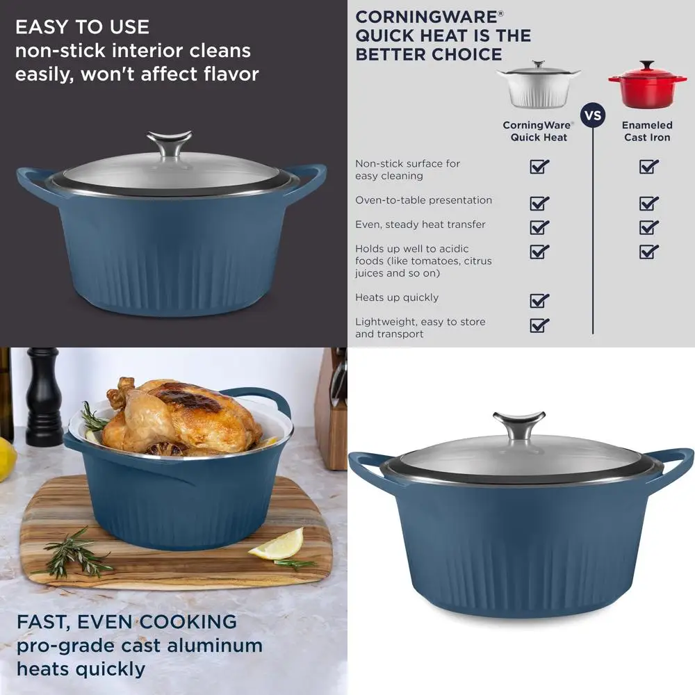 

Чугунная жаровня объемом 5,5 литров с антипригарным покрытием, идеально подходит для выпечки, приготовления пищи и обжаривания — легкая и с равномерным распределением тепла.