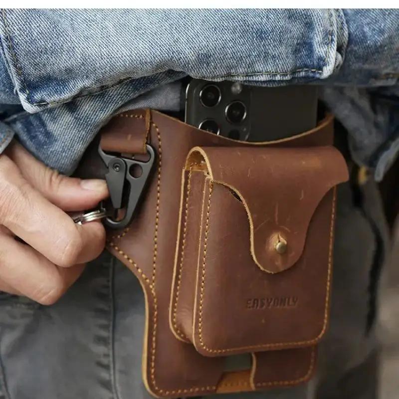 Multifunctional Leather Phone Belt Bag Retro Men's Bag Cellphone Loop Holster Phone Pouch Wallet Phone Case for IPhone Huawei