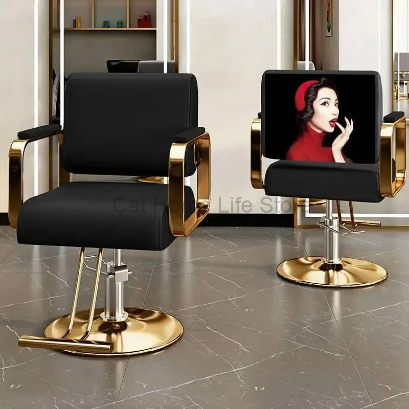 

Недорогое персонализированное парикмахерское кресло класса люкс с классической подушкой для подлокотников, поворотное, черное, усовершенствованное, мебель для салона красоты