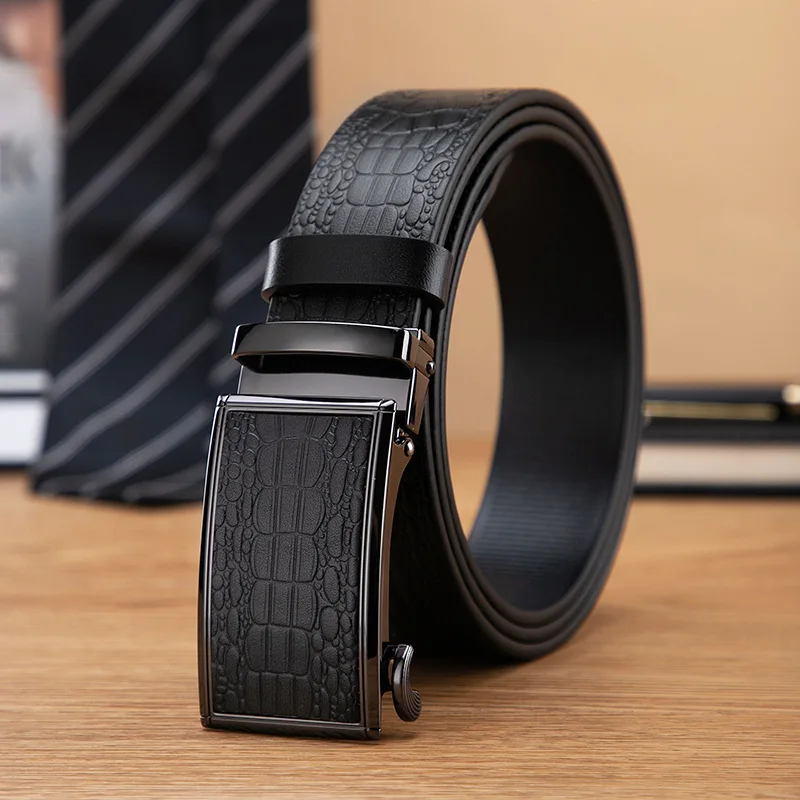 

Men's Casual and Versatile Toothless Automatic Buckle With No Hole Waistband High Quality Head Layer Cowhide Belt for Men