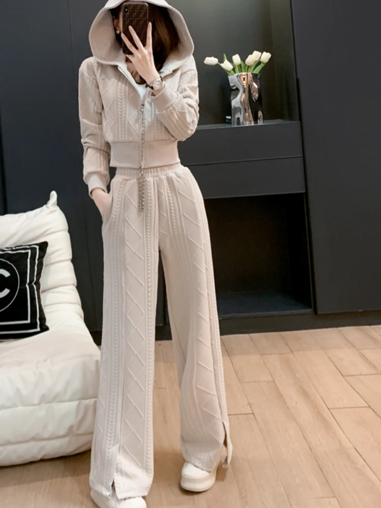 Autumn Solid Casual Sport Two Piece Set Women Crop Jacket and Tracksuit Joggers Running Suit Female Chic Elegant Clothes New