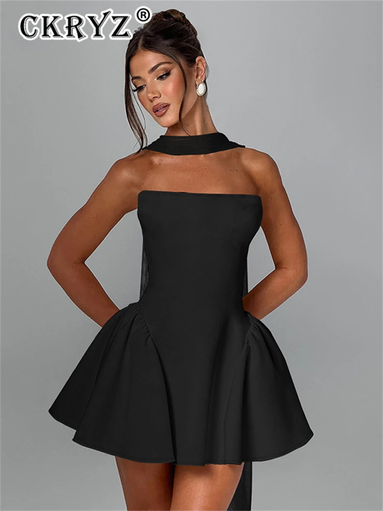 فستان نسائي صيفي أنيق للحفلات المسائية بدون أكمام بدون ظهر فستان قصير للنوادي ملابس عصرية جديدة للسيدات