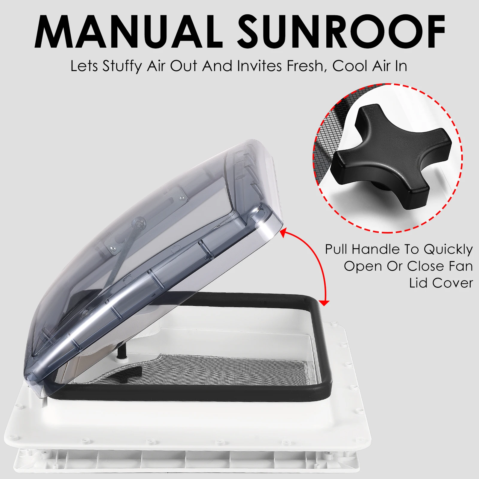 Couvercle de ventilation pour lucarne de toit de camping-car 40x40cm, couvercle de ventilation bleu clair pour camping-car, évent Non alimenté, avec bouton de réglage manuel