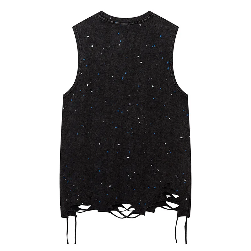 HKSH 2024 Necklace Perforated Sequins Summer New Tank Tops American High Street Hip Hop Couple Streetwear Sleeveless Tees HK0988