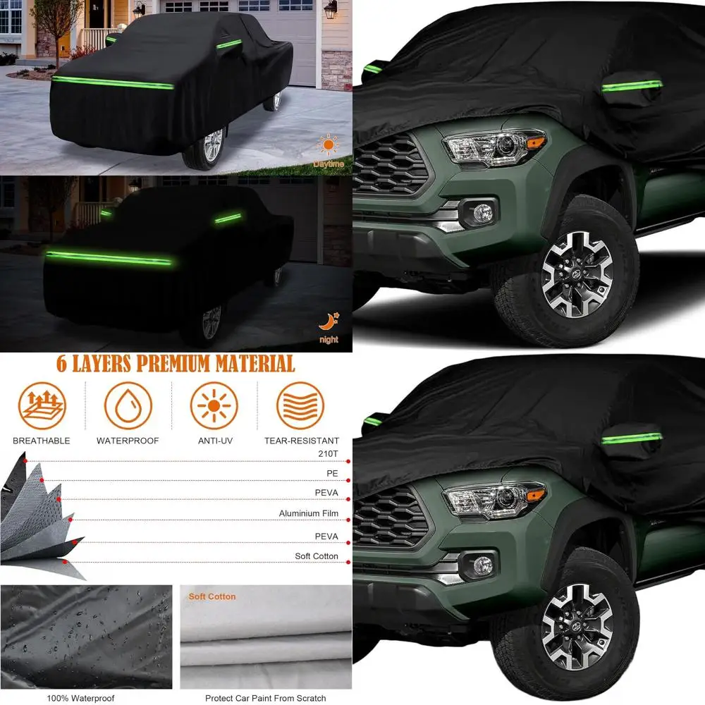 

All-Weather 5ft Double Cab Truck Cover for 2005-2024 Toyota Tacoma & Ford Ranger, 6-Layer Waterproof Protection with Zippered Do
