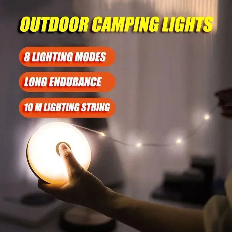 USB Rechargeable Camping 10meter Light String Outdoor Tent Light RGB Atmosphere Light XTE LED Flashlight with Magnet Hook