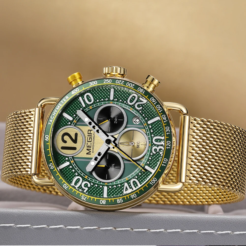 MEGIR Business Man Wristwatch Date Chronograph Waterproof Luminous Luxury Men Watch Stainless Steel Quartz Men's Watches Male