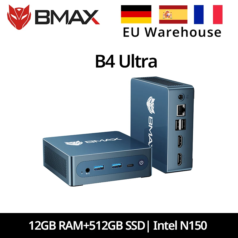Mini PC BMAX B4 Ultra con Windows 11, Intel N150, 12GB, 512GB SSD, HDMI, Tipo-C, Compatible con 4K@60Hz, Gráficos Intel de 1000MHz, HDMI, USB